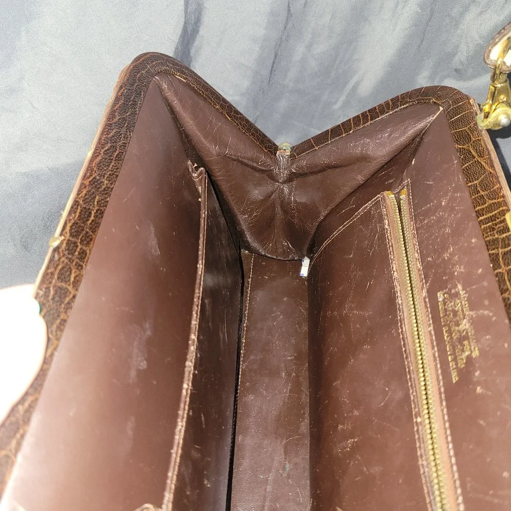 Vintage 1950s Macy Associates Brown Crocodile Skin Purse Handbag ~ France